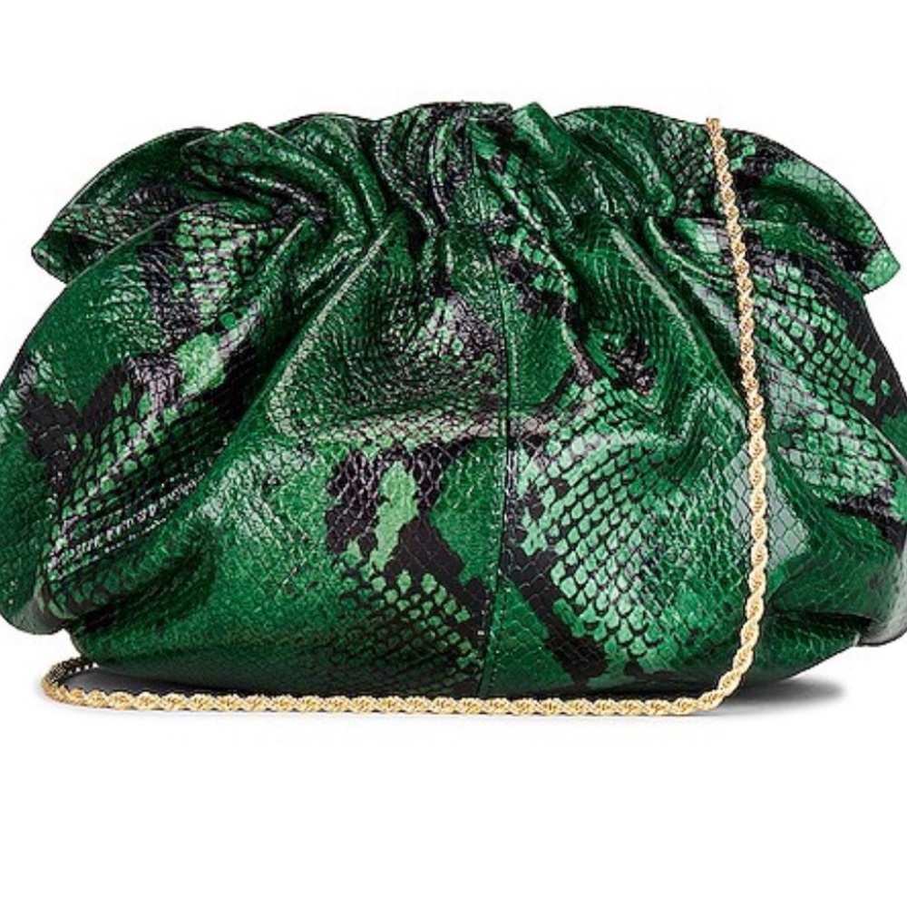 Loeffler Randall Green Snakeskin Clutch with Gold Chain
